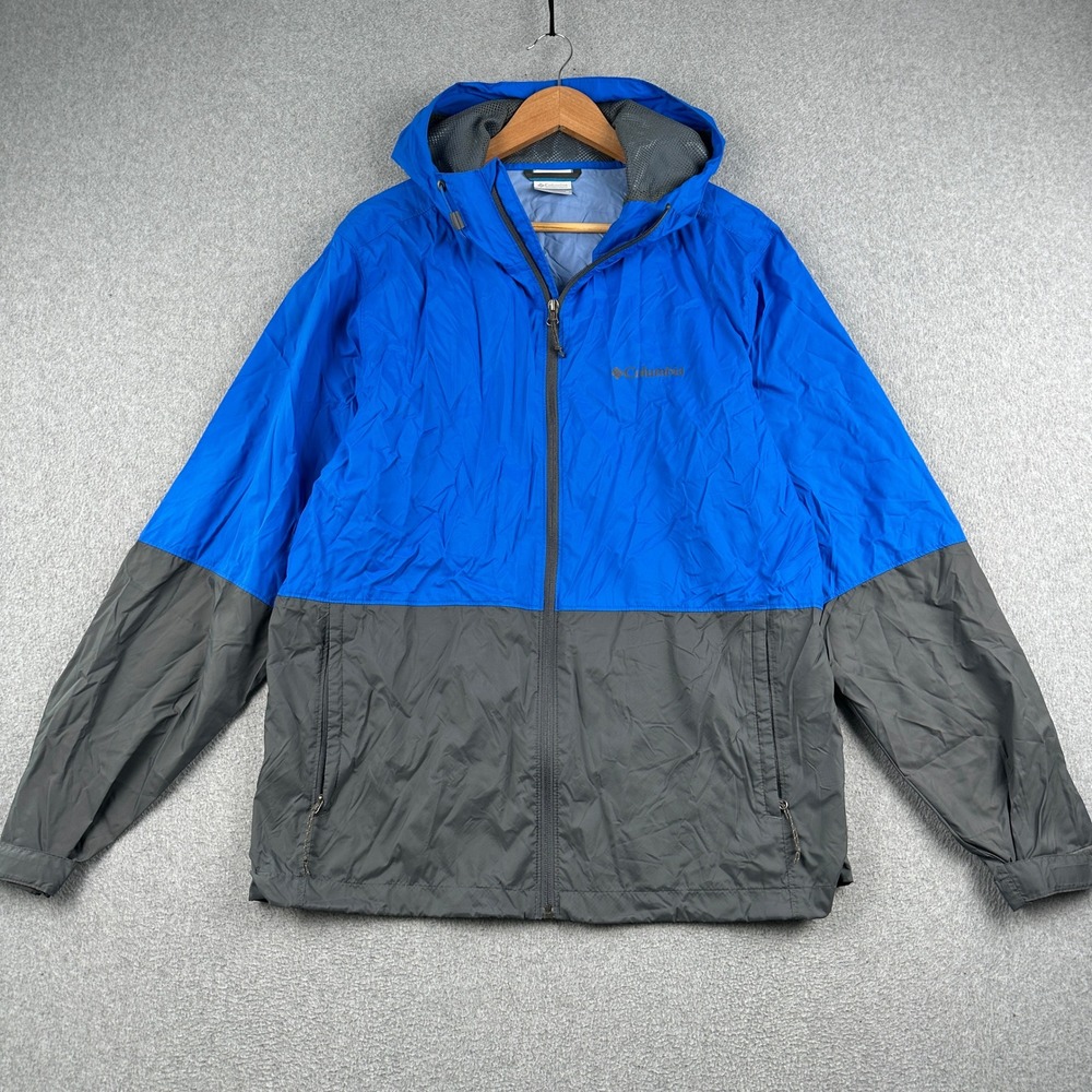 Columbia Windbreaker Mens M Glennaker Lake Blue Gray Hooded Full Zip Jacket